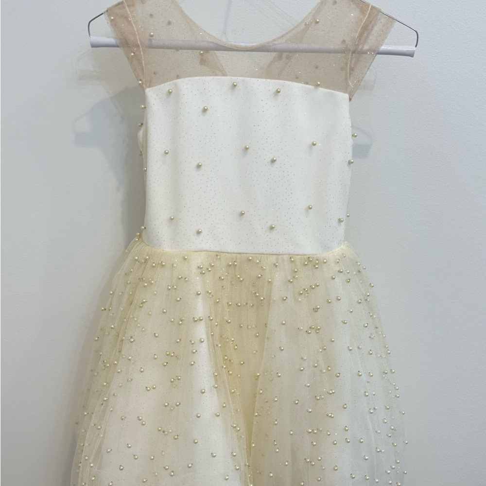 Zoe Ltd Cream and Gold Pearl-Embellished Dress